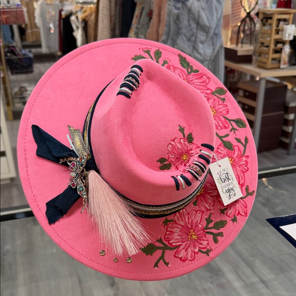 HAT: Suede Pink Hubiscus